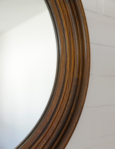 Large Vintage Oak Wood Wall Mirror: Hand-Carved Rustic Vanity Mirror