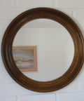 Large Vintage Oak Wood Wall Mirror: Hand-Carved Rustic Vanity Mirror