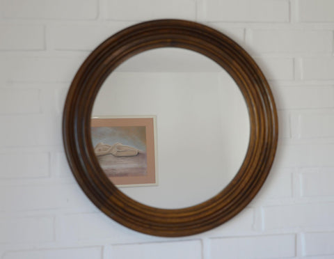 Large Vintage Oak Wood Wall Mirror: Hand-Carved Rustic Vanity Mirror