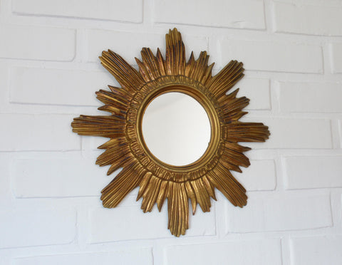 Vintage Wall Mirror Gold Sunburst Decorative Mirror / Made in Italy 1970's / Hollywood Regency