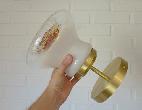 Vintage Mazzega Murano Glass Sconces: Brass Bar Lamps (Set of 4)