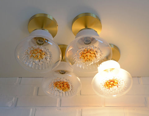 Vintage Mazzega Murano Glass Sconces: Brass Bar Lamps (Set of 4)