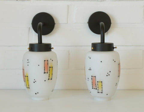 Vintage Italian Wall Sconces: Hand-Blown Glass, Retro 1970s Lighting (Set of 2)