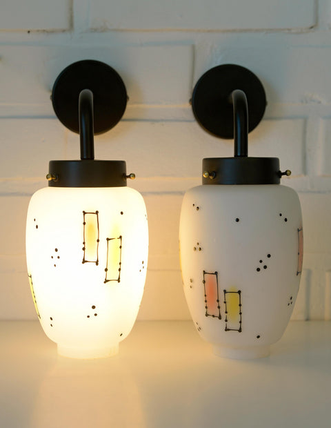 Vintage Italian Wall Sconces: Hand-Blown Glass, Retro 1970s Lighting (Set of 2)