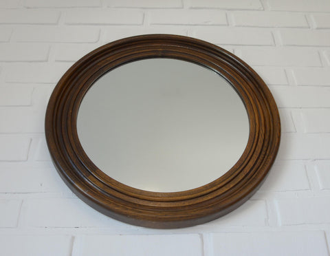 Large Vintage Oak Wood Wall Mirror: Hand-Carved Rustic Vanity Mirror