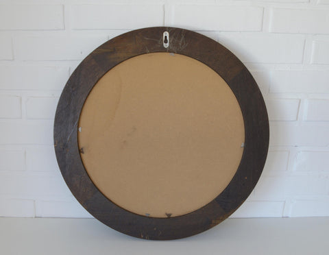 Large Vintage Oak Wood Wall Mirror: Hand-Carved Rustic Vanity Mirror