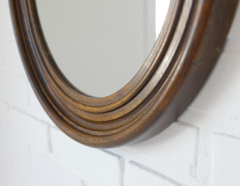 Large Vintage Oak Wood Wall Mirror: Hand-Carved Rustic Vanity Mirror