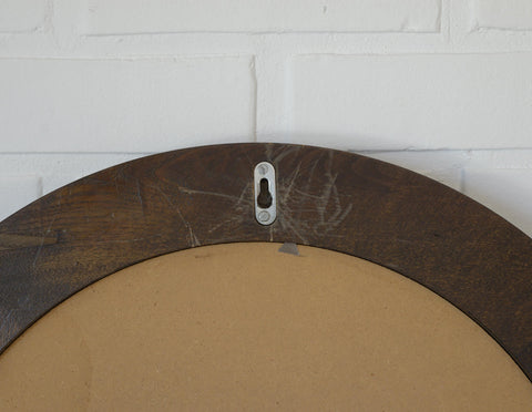 Large Vintage Oak Wood Wall Mirror: Hand-Carved Rustic Vanity Mirror