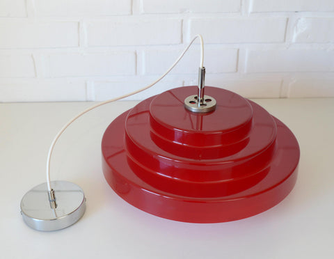 Vintage Red Plastic Pendant Lamp: Scandinavian Mid Century Modern Lighting