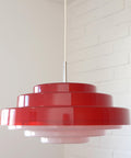 Vintage Red Plastic Pendant Lamp: Scandinavian Mid Century Modern Lighting