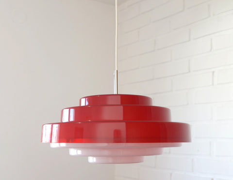 Vintage Red Plastic Pendant Lamp: Scandinavian Mid Century Modern Lighting