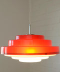 Vintage Red Plastic Pendant Lamp: Scandinavian Mid Century Modern Lighting