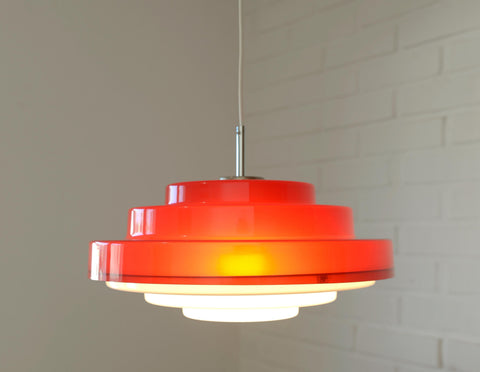 Vintage Red Plastic Pendant Lamp: Scandinavian Mid Century Modern Lighting