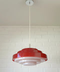 Vintage Red Plastic Pendant Lamp: Scandinavian Mid Century Modern Lighting