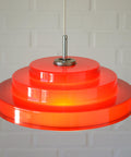 Vintage Red Plastic Pendant Lamp: Scandinavian Mid Century Modern Lighting
