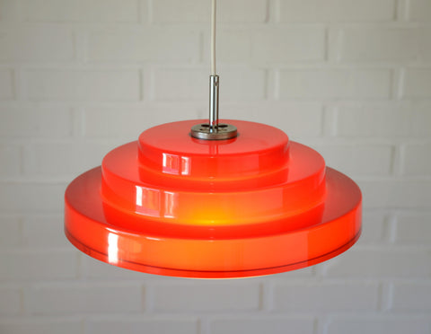 Vintage Red Plastic Pendant Lamp: Scandinavian Mid Century Modern Lighting