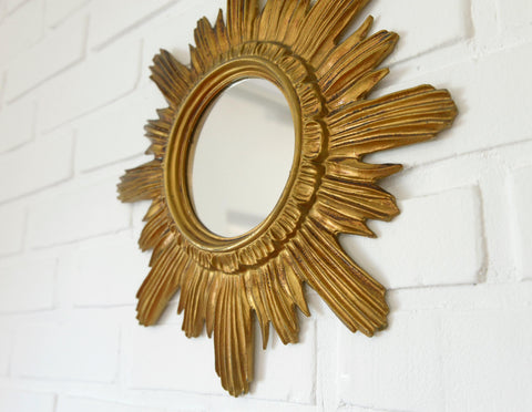 Vintage Wall Mirror Gold Sunburst Decorative Mirror / Made in Italy 1970's / Hollywood Regency