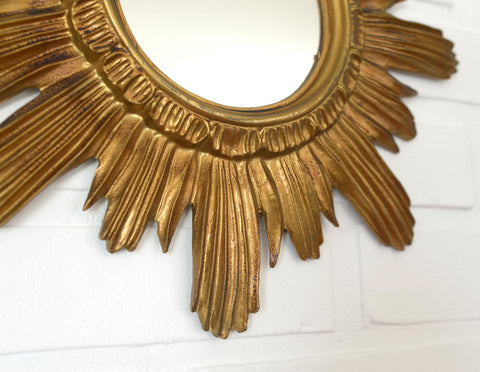 Vintage Wall Mirror Gold Sunburst Decorative Mirror / Made in Italy 1970's / Hollywood Regency