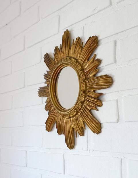 Vintage Wall Mirror Gold Sunburst Decorative Mirror / Made in Italy 1970's / Hollywood Regency