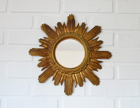 Vintage Wall Mirror Gold Sunburst Decorative Mirror / Made in Italy 1970's / Hollywood Regency