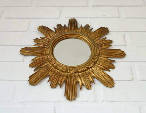 Vintage Wall Mirror Gold Sunburst Decorative Mirror / Made in Italy 1970's / Hollywood Regency