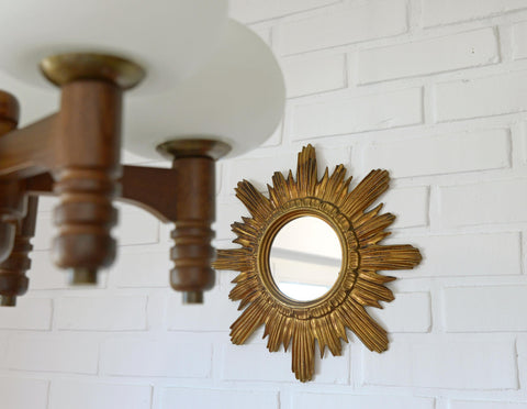 Vintage Wall Mirror Gold Sunburst Decorative Mirror / Made in Italy 1970's / Hollywood Regency