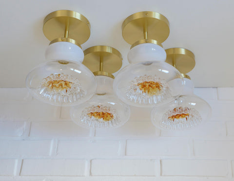 Vintage Mazzega Murano Glass Sconces: Brass Bar Lamps (Set of 4)