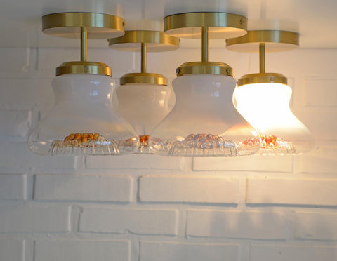 Vintage Mazzega Murano Glass Sconces: Brass Bar Lamps (Set of 4)