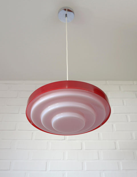 Vintage Red Plastic Pendant Lamp: Scandinavian Mid Century Modern Lighting