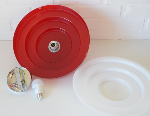 Vintage Red Plastic Pendant Lamp: Scandinavian Mid Century Modern Lighting