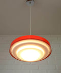 Vintage Red Plastic Pendant Lamp: Scandinavian Mid Century Modern Lighting