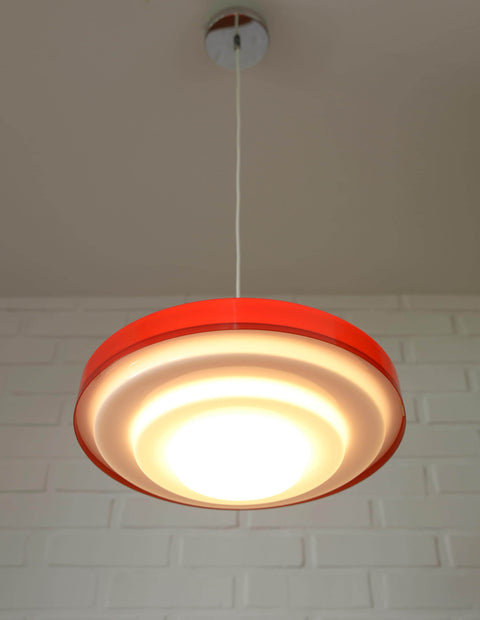 Vintage Red Plastic Pendant Lamp: Scandinavian Mid Century Modern Lighting