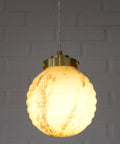 Art Deco Marbled Glass Pendant Lamp, Brushed Brass Fixture