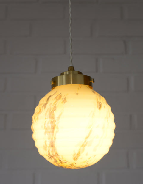 Art Deco Marbled Glass Pendant Lamp, Brushed Brass Fixture