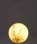 Art Deco Marbled Glass Pendant Lamp, Brushed Brass Fixture