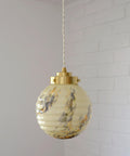Art Deco Marbled Glass Pendant Lamp, Brushed Brass Fixture