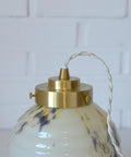 Art Deco Marbled Glass Pendant Lamp, Brushed Brass Fixture