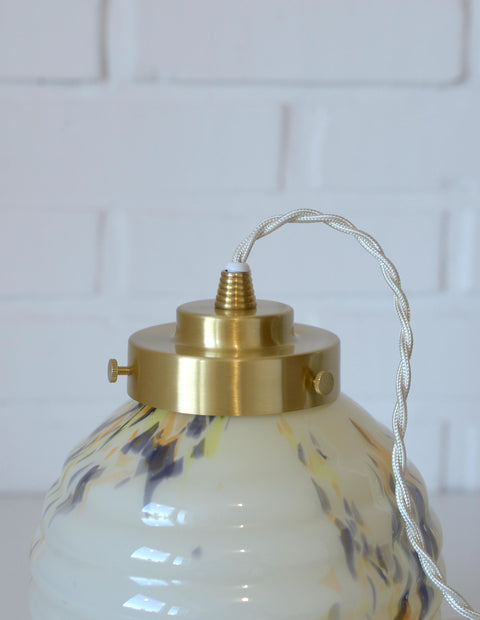 Art Deco Marbled Glass Pendant Lamp, Brushed Brass Fixture