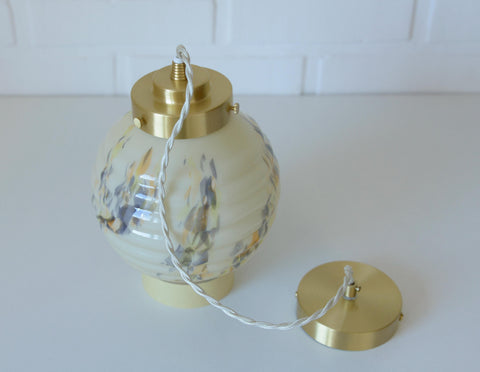 Art Deco Marbled Glass Pendant Lamp, Brushed Brass Fixture