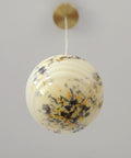 Art Deco Marbled Glass Pendant Lamp, Brushed Brass Fixture