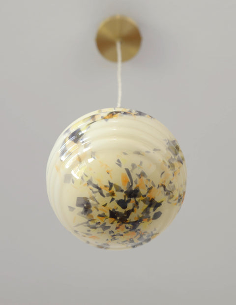 Art Deco Marbled Glass Pendant Lamp, Brushed Brass Fixture