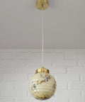 Art Deco Marbled Glass Pendant Lamp, Brushed Brass Fixture