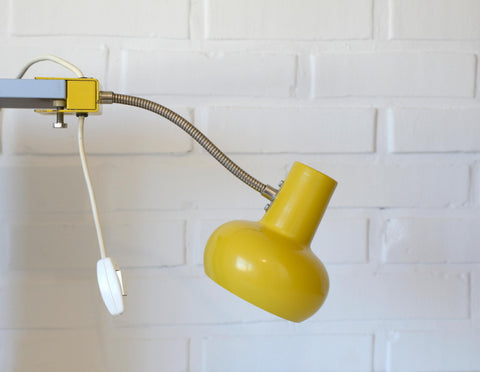 Vintage Yellow Clip Lamp: Space Age Gooseneck Bookshelf Light