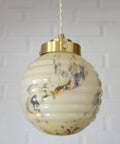Art Deco Marbled Glass Pendant Lamp, Brushed Brass Fixture