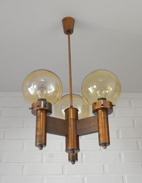 Vintage Copper Pendant Light / Mid Century Rustic Hanging Lamp / Brutalist Chandelier / Yugoslavia 1970's