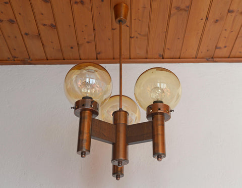 Vintage Copper Pendant Light / Mid Century Rustic Hanging Lamp / Brutalist Chandelier / Yugoslavia 1970's