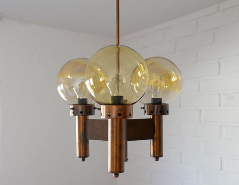 Vintage Copper Pendant Light / Mid Century Rustic Hanging Lamp / Brutalist Chandelier / Yugoslavia 1970's