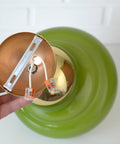 Vintage Avocado Green Glass Pendant Lamp / Semi Flush Mount / Hanging Light / Chandelier, Yugoslavia 1970's