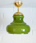 Vintage Avocado Green Glass Pendant Lamp / Semi Flush Mount / Hanging Light / Chandelier, Yugoslavia 1970's