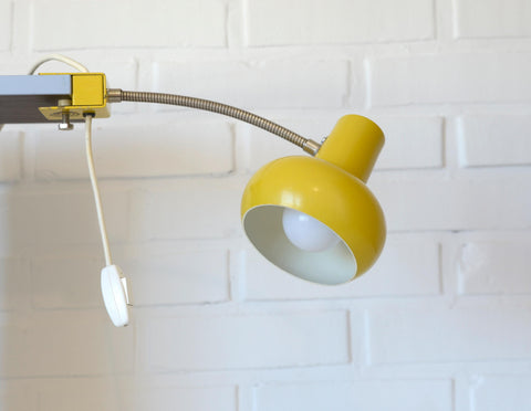 Vintage Yellow Clip Lamp: Space Age Gooseneck Bookshelf Light